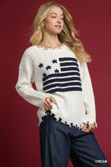 Umgee Distressed American Flag Sweater 