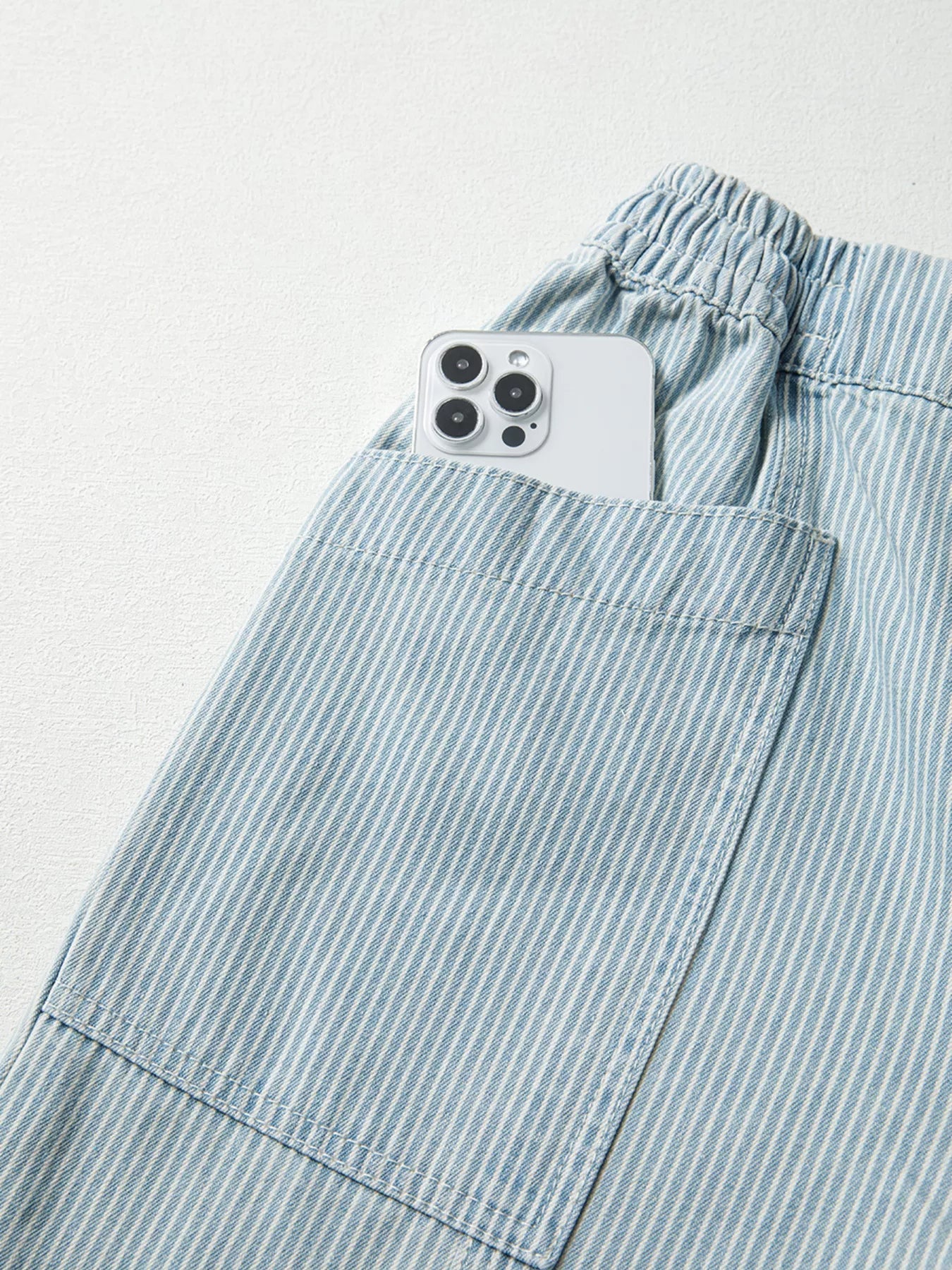 Stripe Mid Rise Drawstring Waist Jeans 