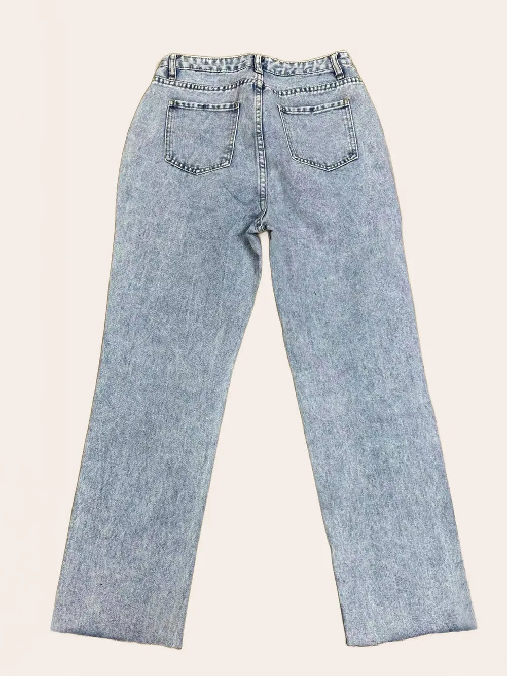 Distressed Straight Leg Jeans with Pockets 