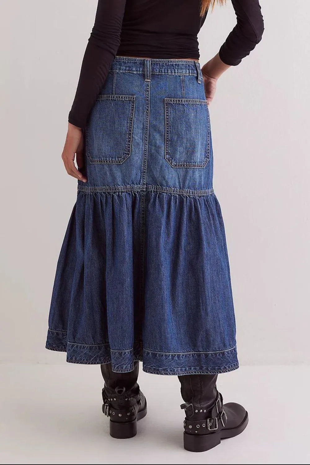 Midi Denim Skirt with Pockets 