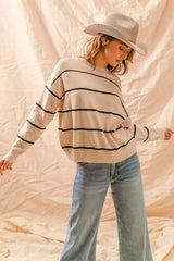 SO ME Stripe Crew Neck Basic Essential Sweater 