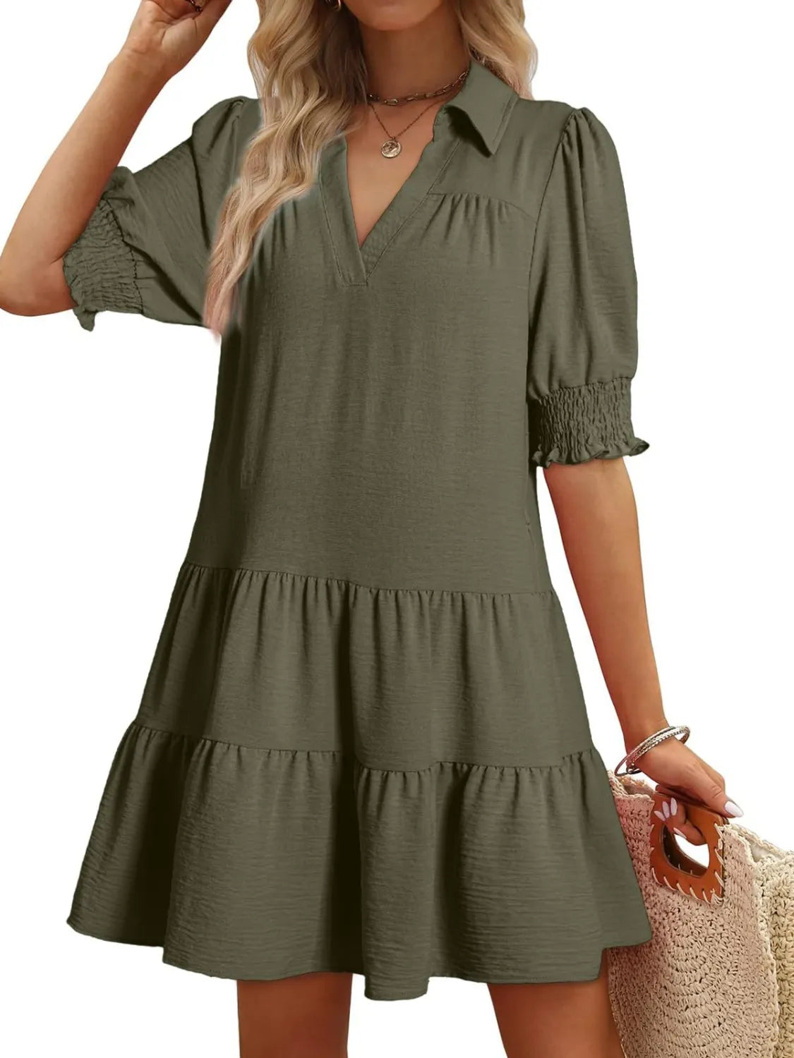 Johnny Collar Short Sleeve Mini Dress 