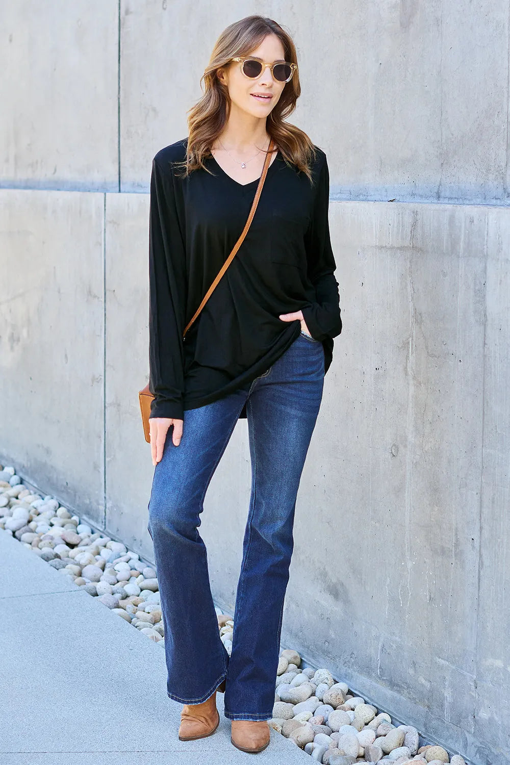 Basic Bae Full Size V-Neck Long Sleeve Top 