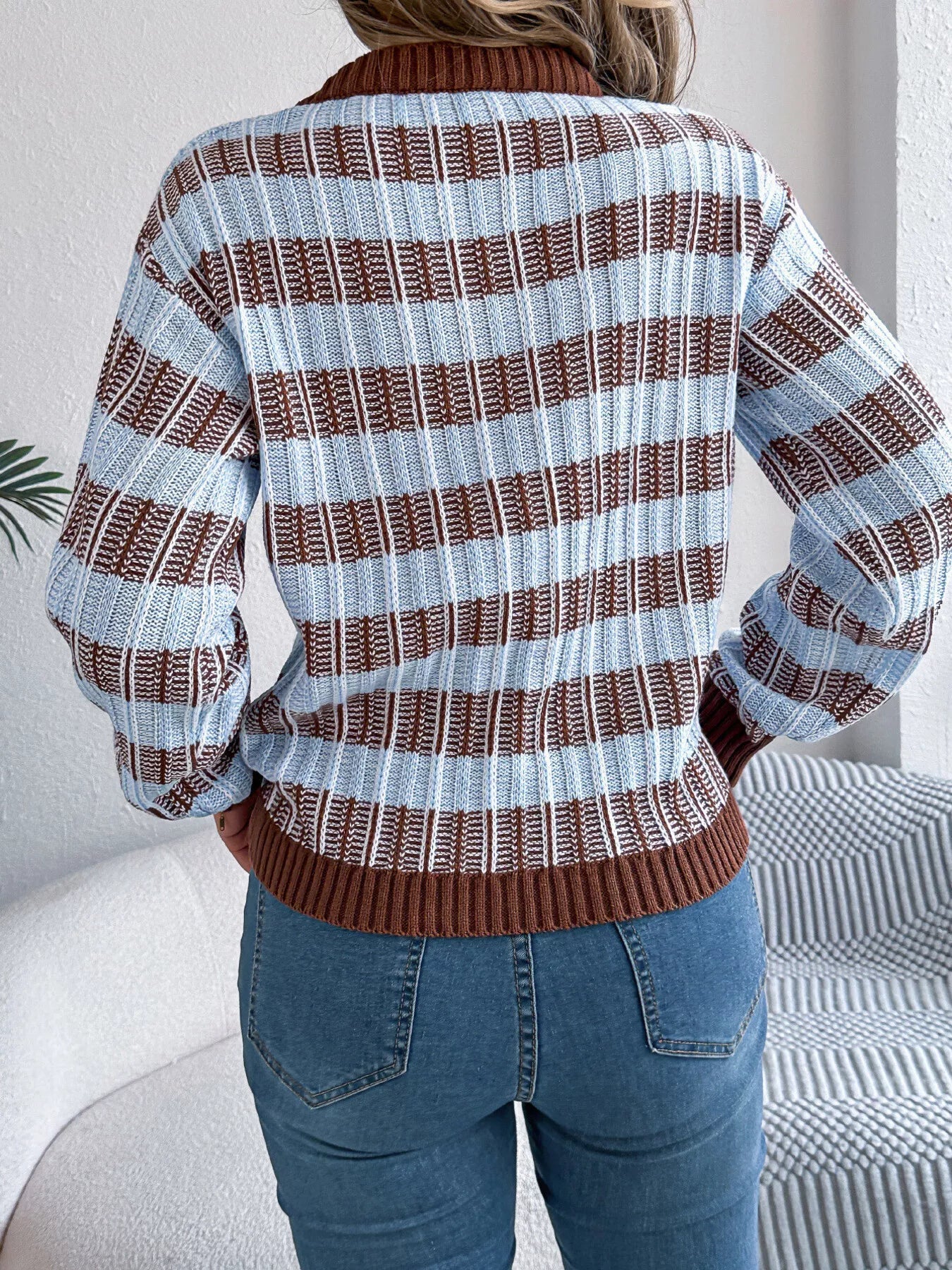Striped Round Neck Long Sleeve Sweater 