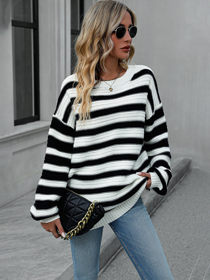Striped Dropped Shoulder Sweater 