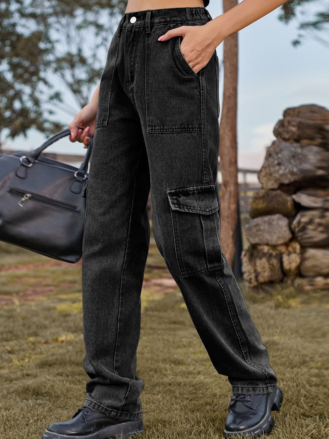 High Waist Cargo Jeans 