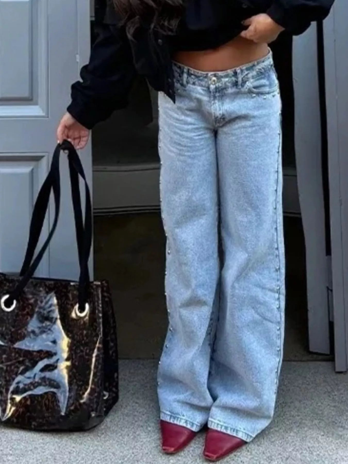 Leopard Star Patches Wide Leg Jeans 