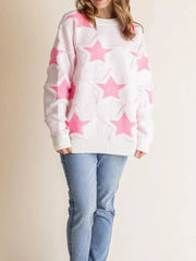 Oversized Star Pattern Ribbed Edge Drop Shoulder Sweater 