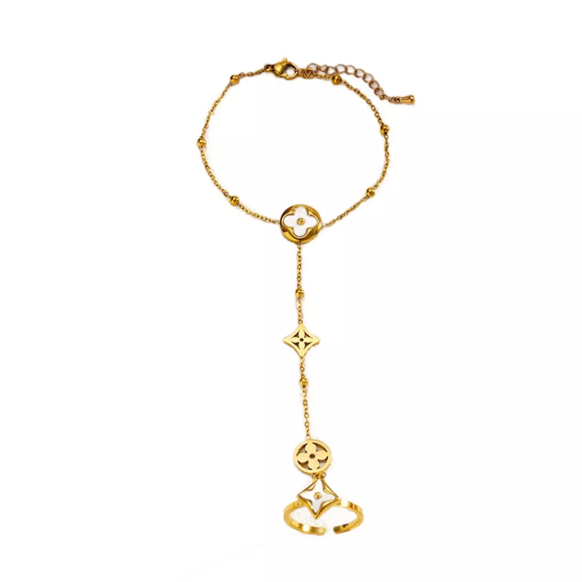 18K Gold-Plated Clover Charm Hand Chain Bracelet 