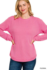 Zenana Full Size Raised Rib Round Neck Long Sleeve Top Plus Size 