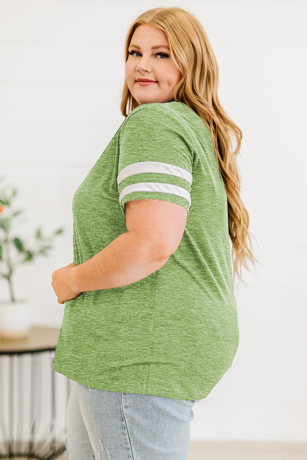 Plus Size Striped V-Neck Tee Shirt 