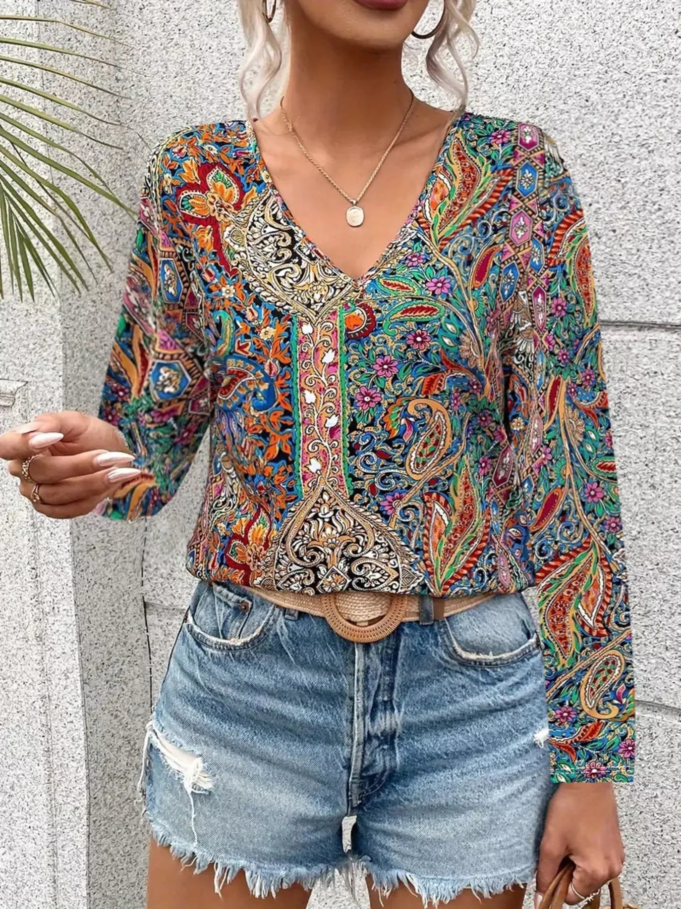 Paisley Print Long Sleeve Blouse 