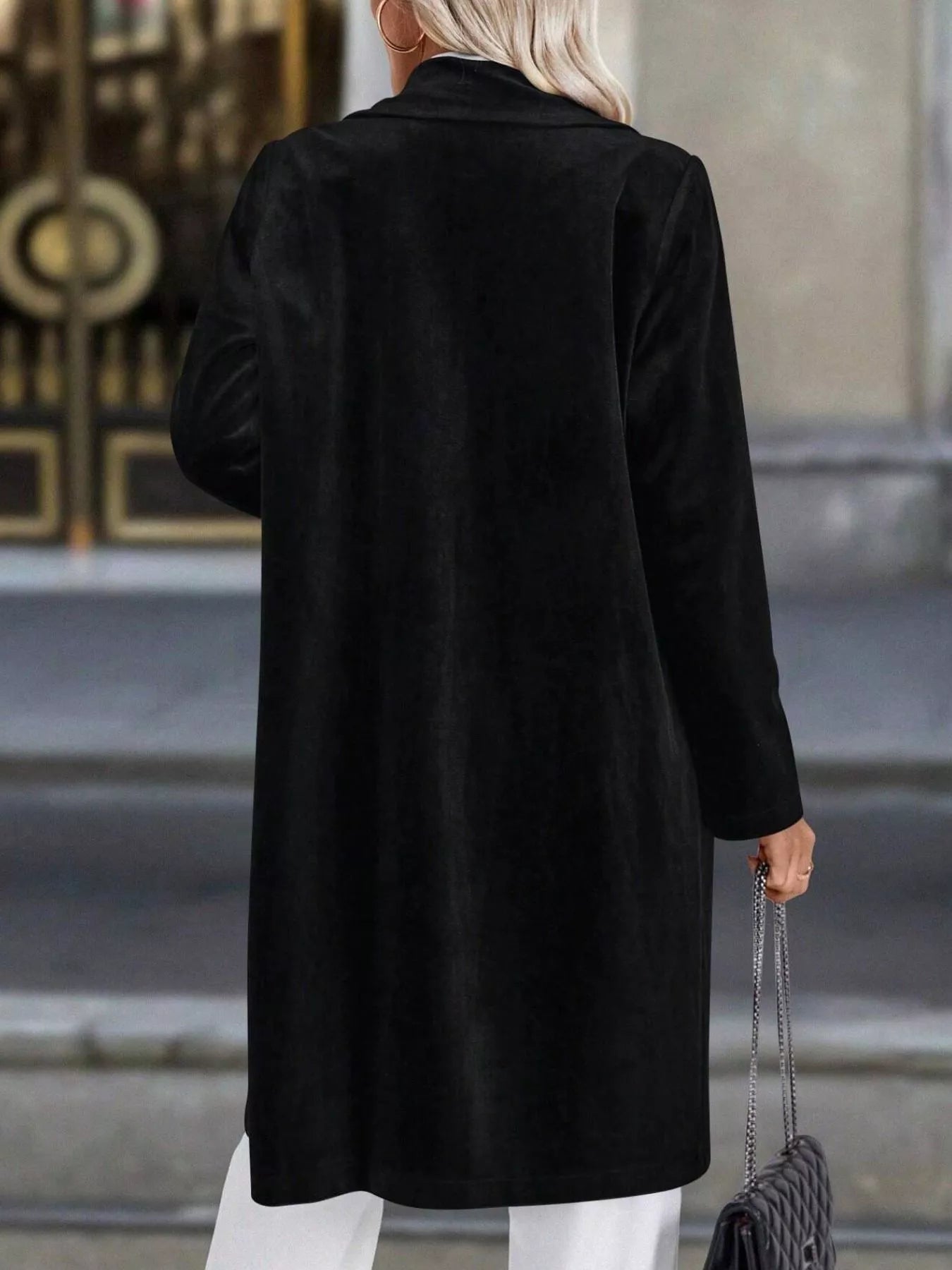 Lapel Collar Long Sleeve Longline Coat 