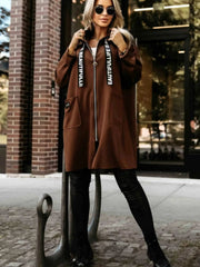 Full Size Casual Hooded Zip-Up Longline Outerwear Plus Size 