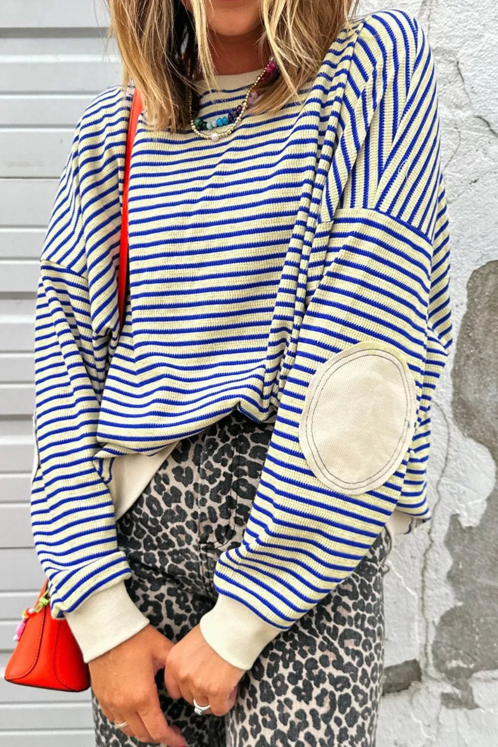 Striped Round Neck Dropped Shoulder Sweatshirt 