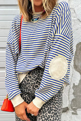 Striped Round Neck Dropped Shoulder Sweatshirt 