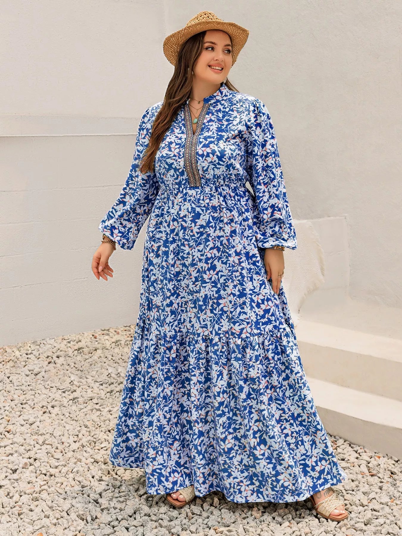 Plus Size Floral Print Bohemian Maxi Dress 