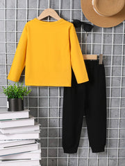 Kids Graphic Round Neck Long Sleeve Top and Pants Set 