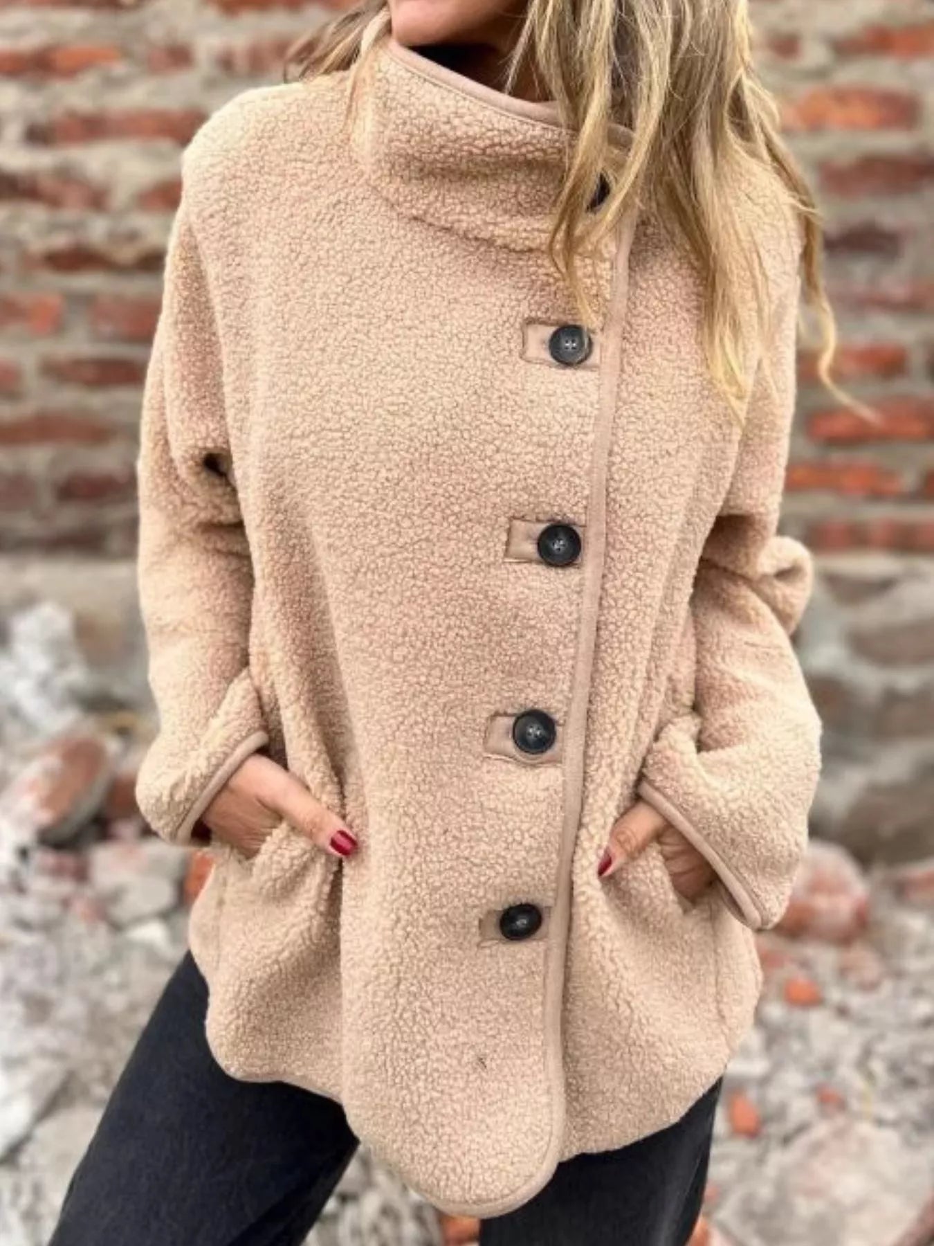 Full Size Button Up Long Sleeve Fleece Jacket Plus Size 