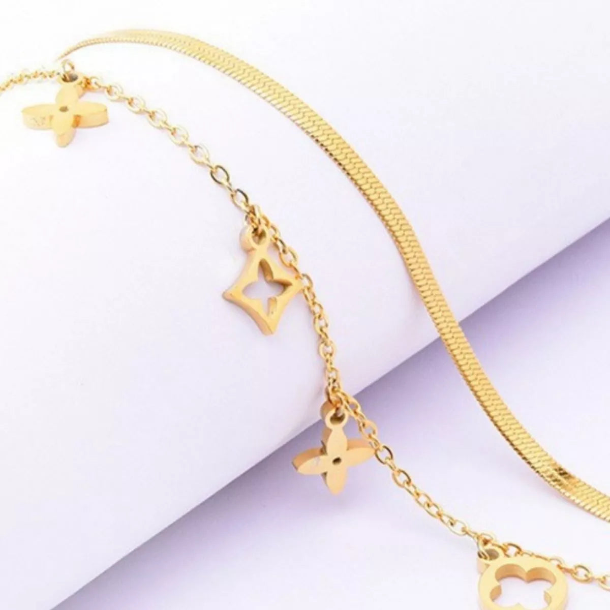 18K Gold-Plated Double Layered Charm Necklace 