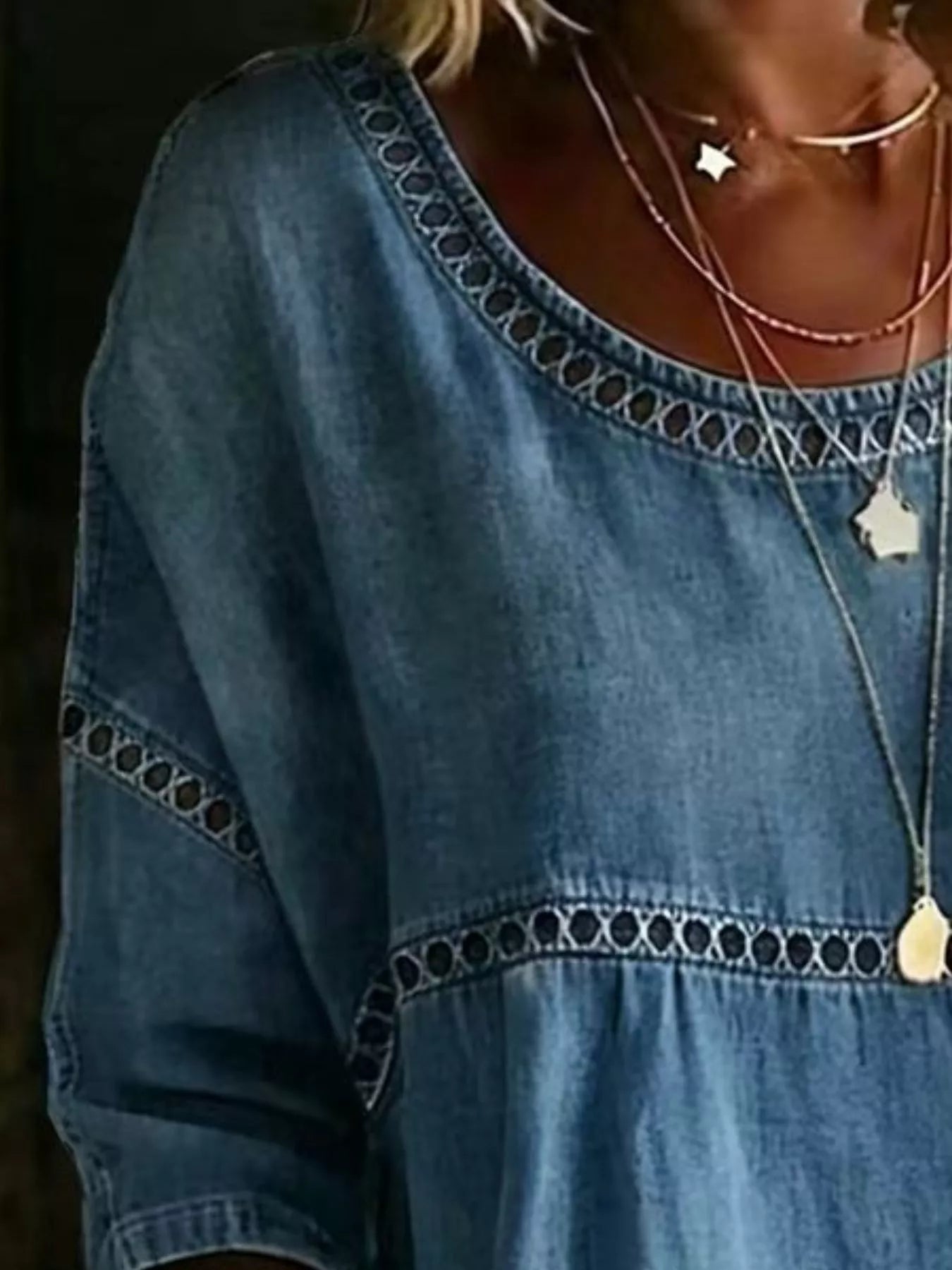 Full Size Hollow Out Round Neck Top Plus Size 