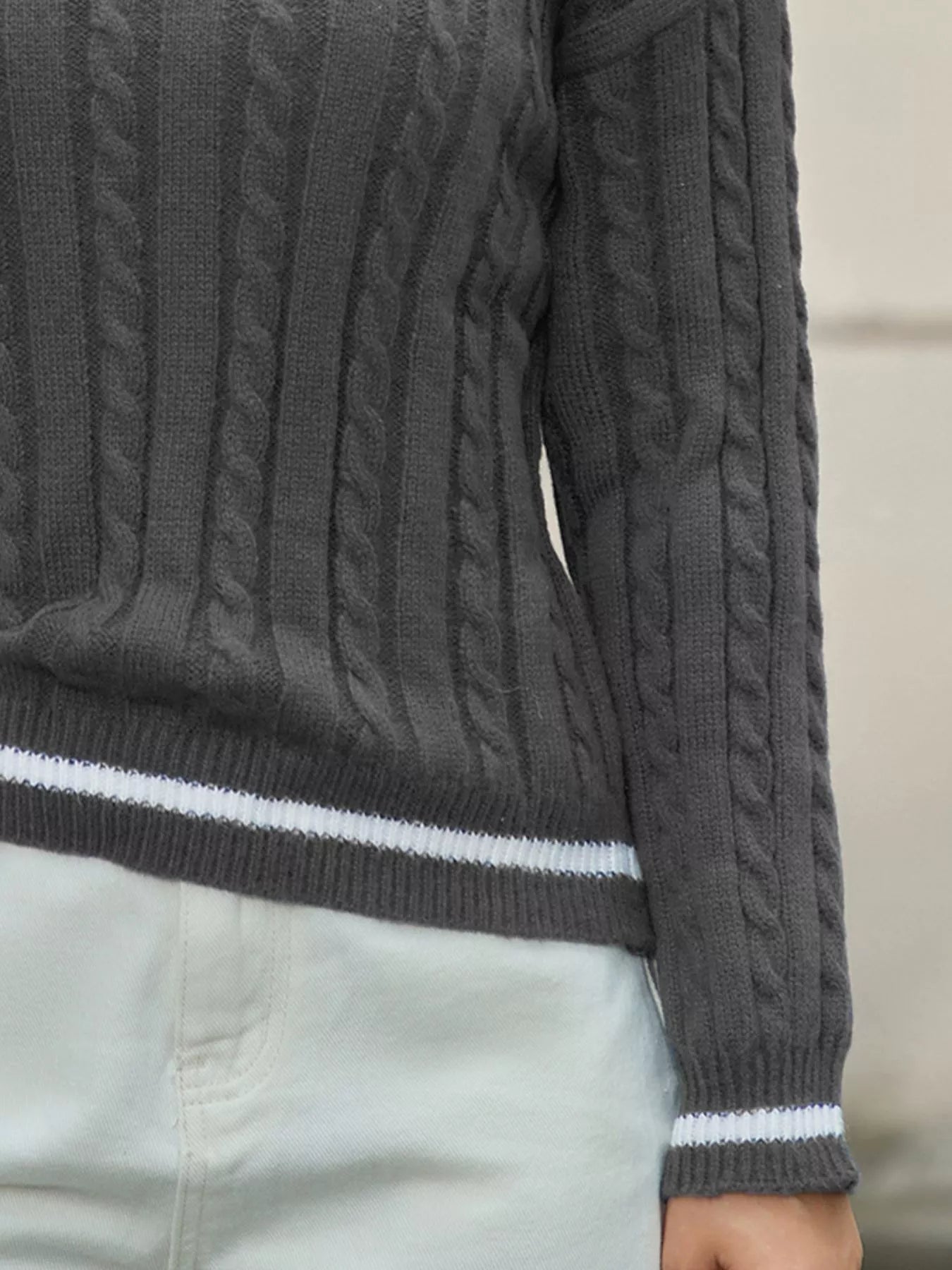 Classic Cable Knit V-Neck Sweater 