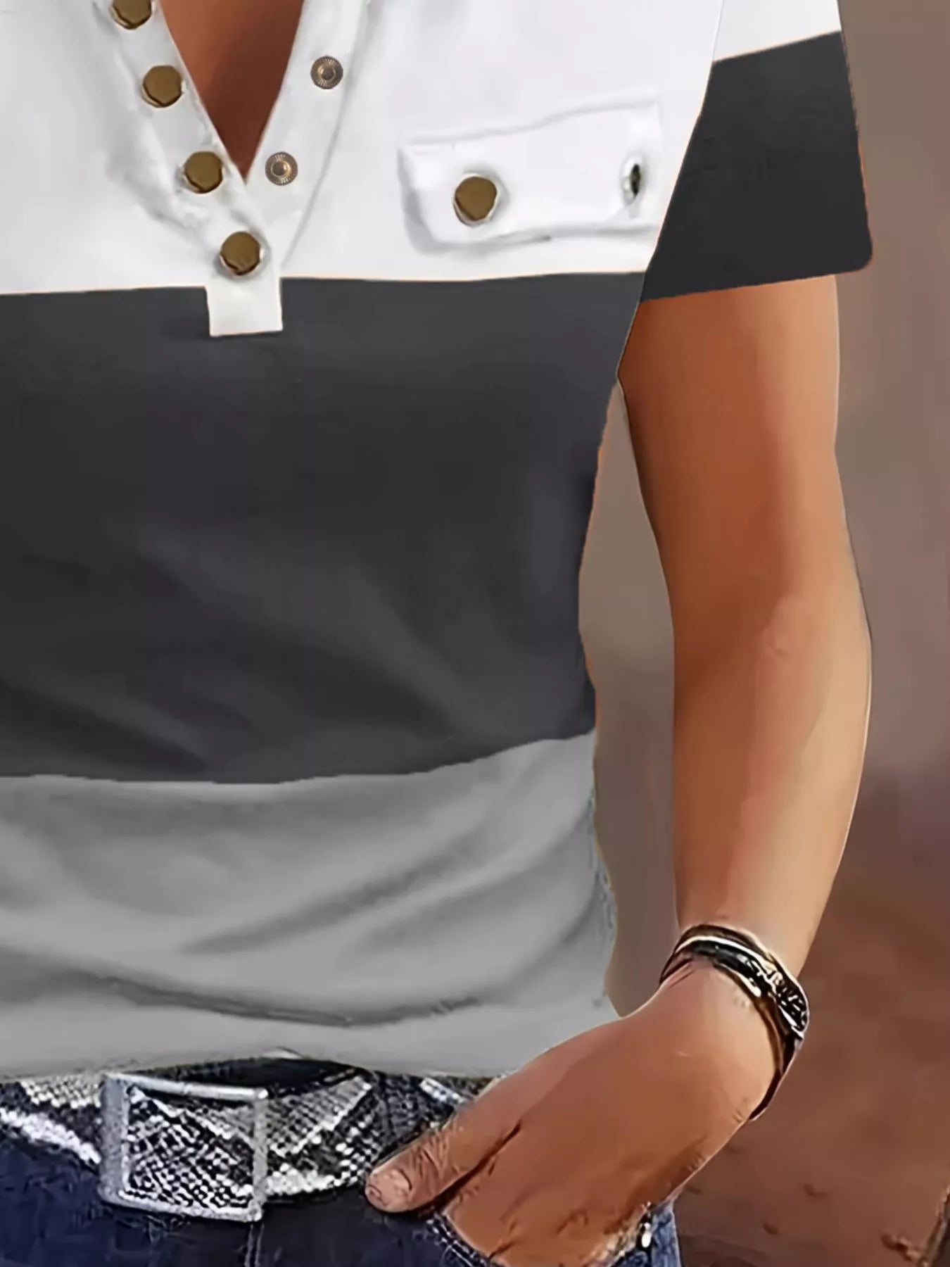 Color Block Short Sleeve Casual T-Shirt 