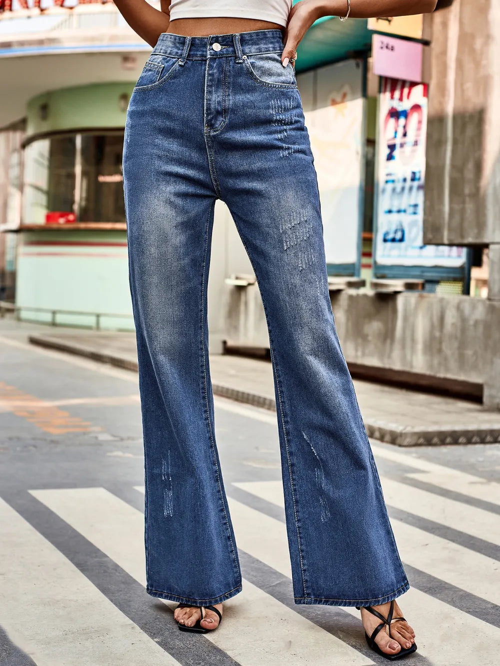 High Rise Bootcut Jeans with Pockets 