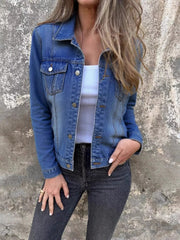 Full Size Button Front Long Sleeve Denim Jacket Plus Size 