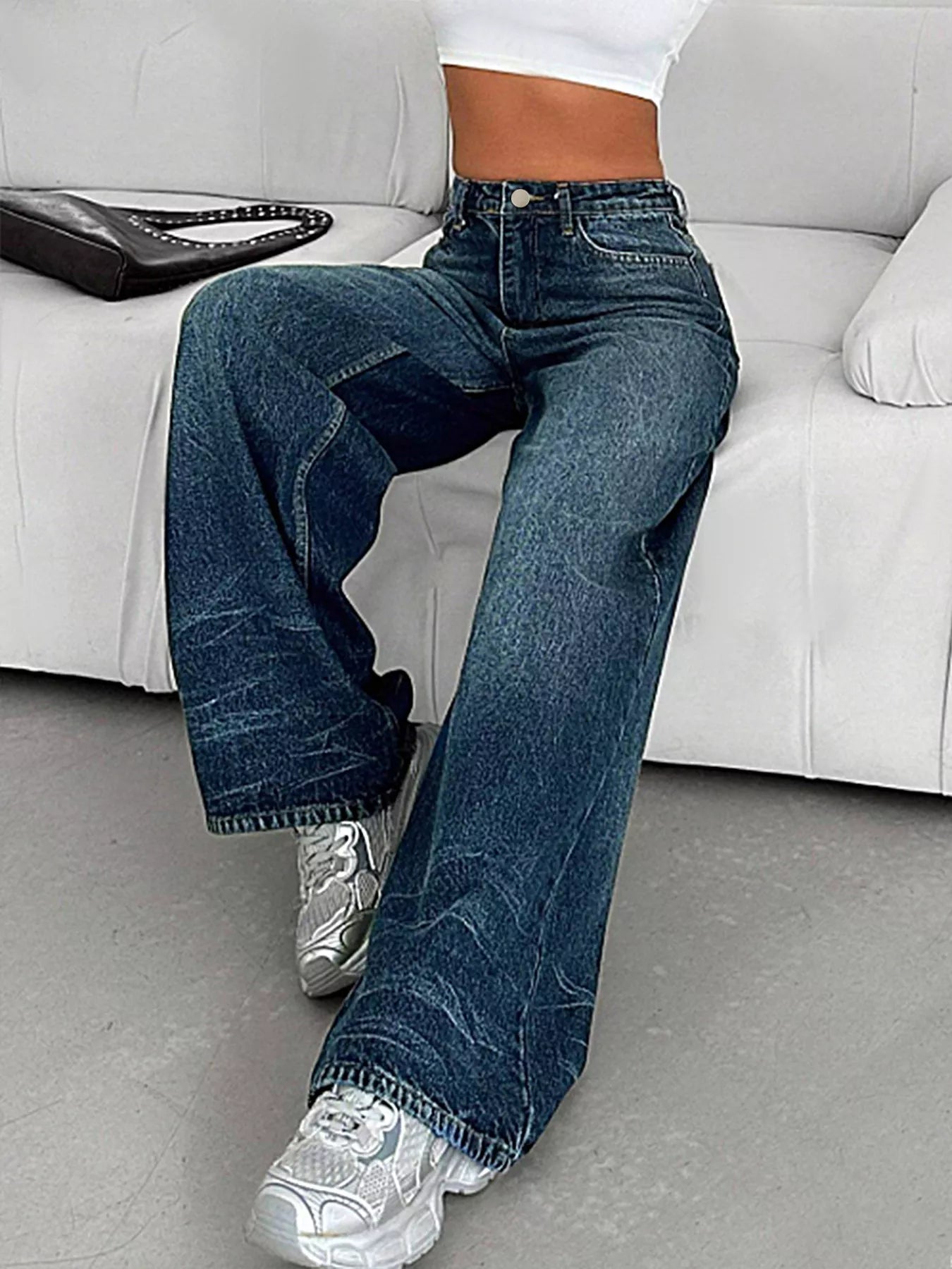 Vintage Wash Wide Leg Jeans 