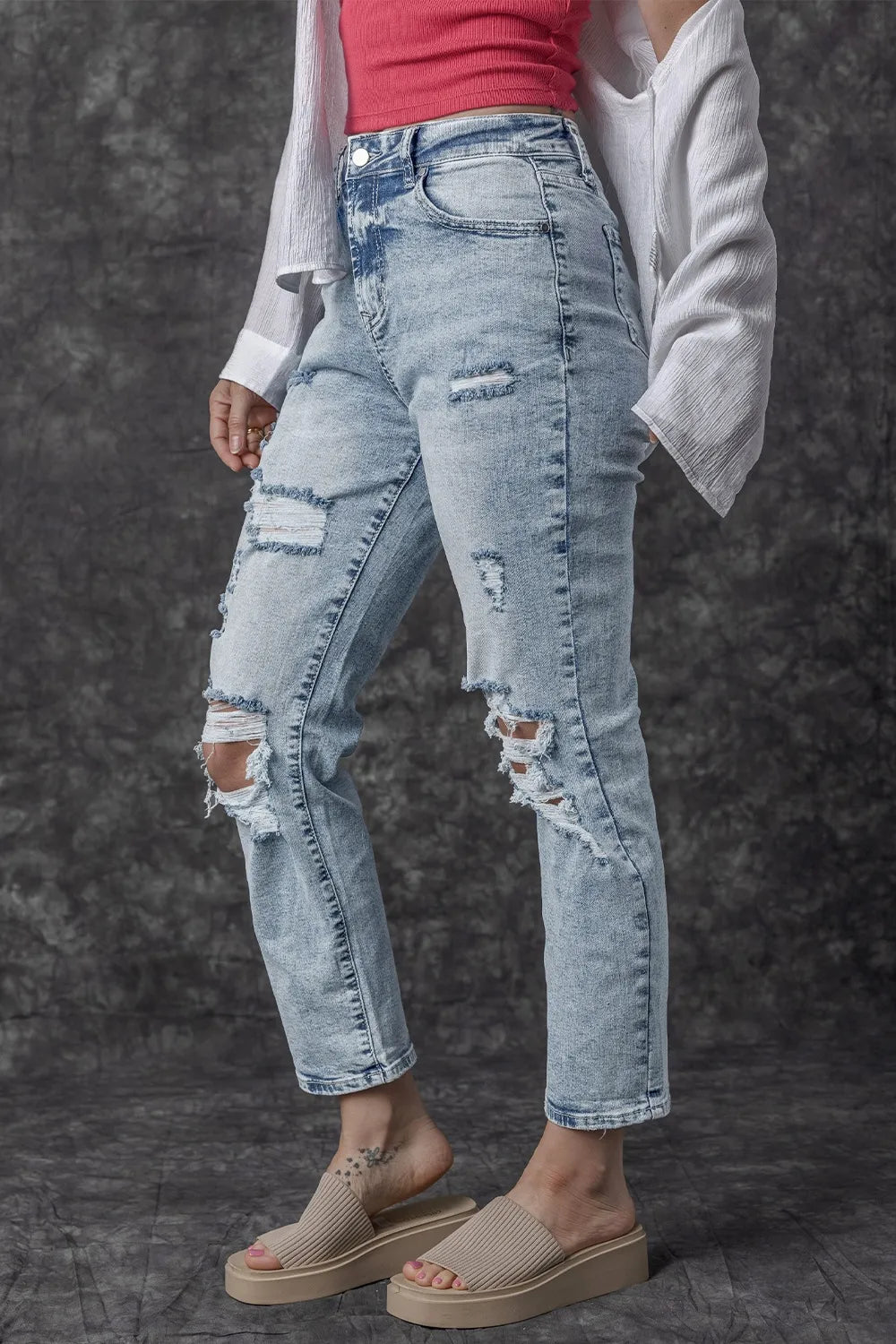 Distressed High Waist Jeans 