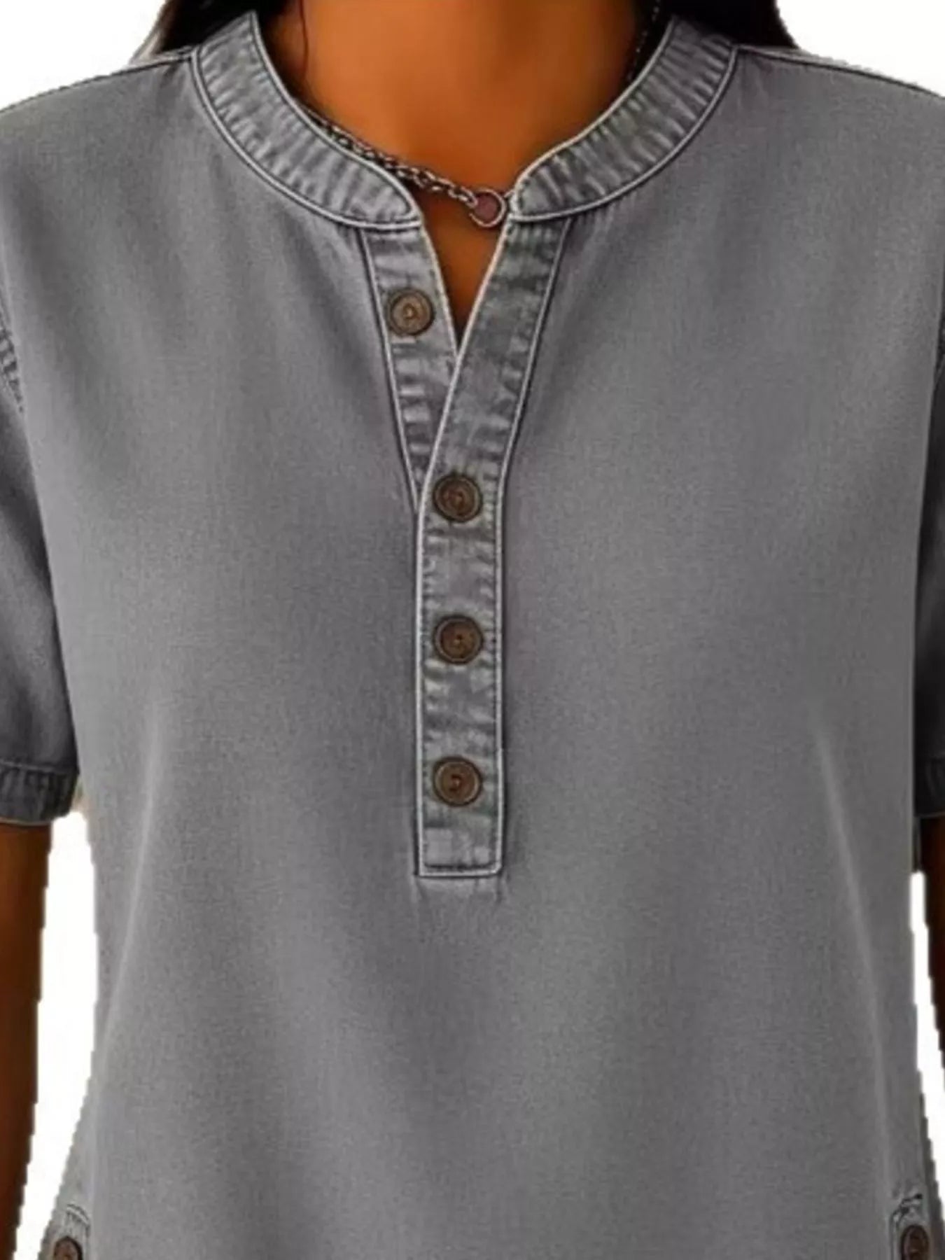 Full Size Button Detail Short Sleeve Blouse Plus Size 
