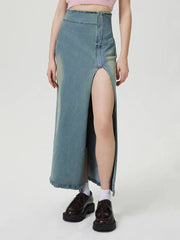 Slit Denim Skirt with Zip 