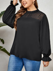 Honey Plus Size Round Neck Flounce Sleeve Blouse 