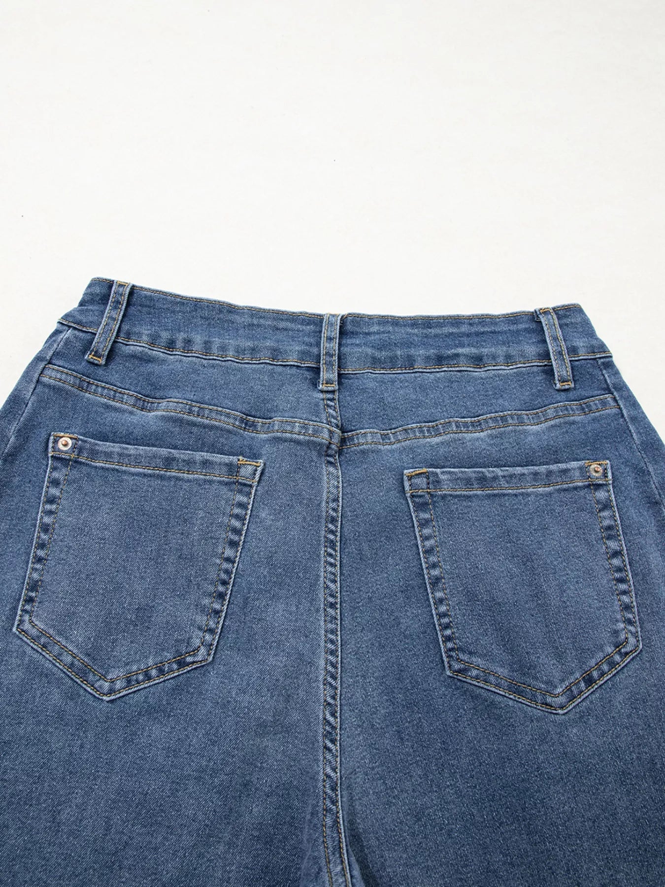 Stitched Raw Hem Wide Leg Loose Jeans 