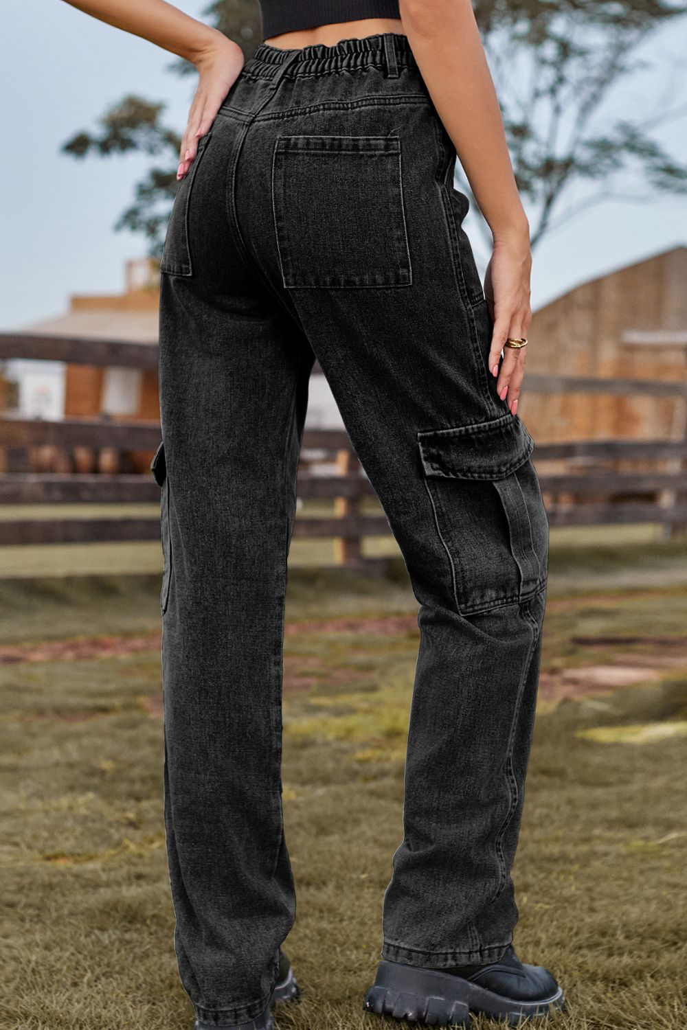 Loose Fit Long Jeans with Pockets 