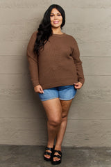 Zenana Breezy Days Plus Size High Low Waffle Knit Sweater 