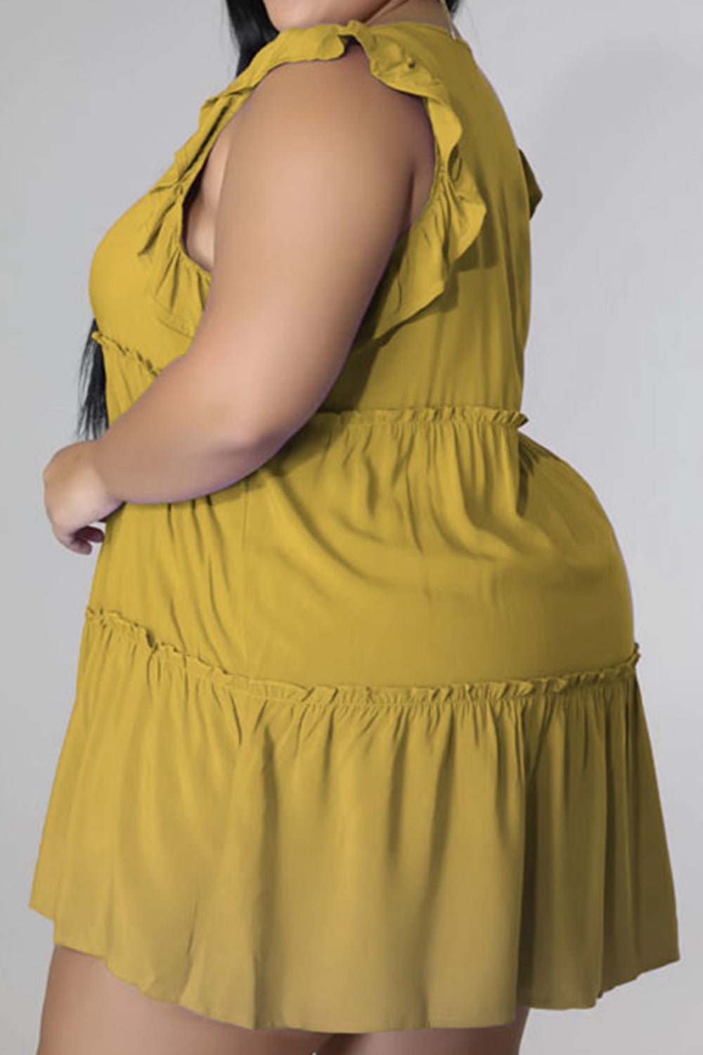 Plus Size V-Neck Frill Trim Mini Dress 