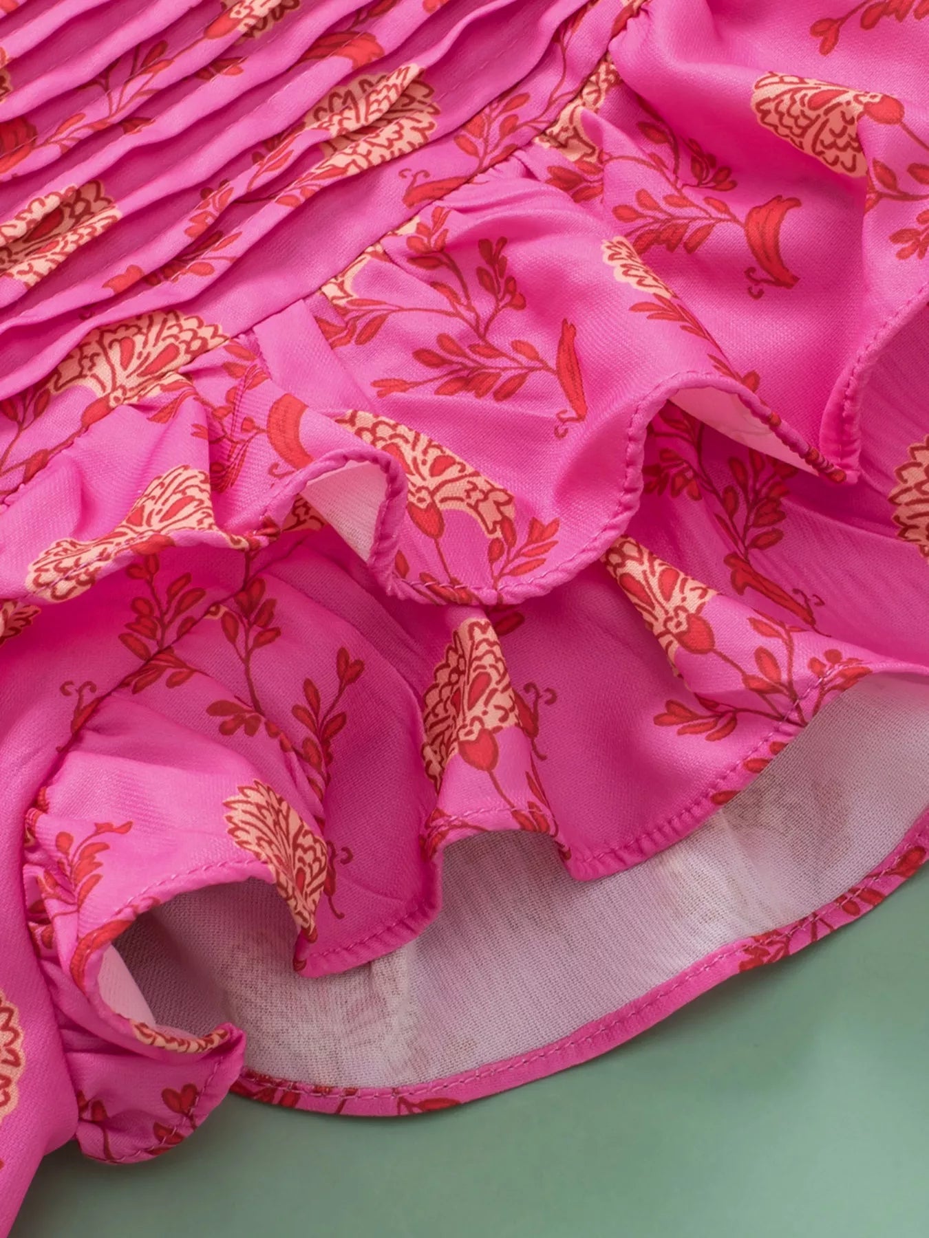 Floral Print Pleated Ruffled Flutter Sleeve Blouse 