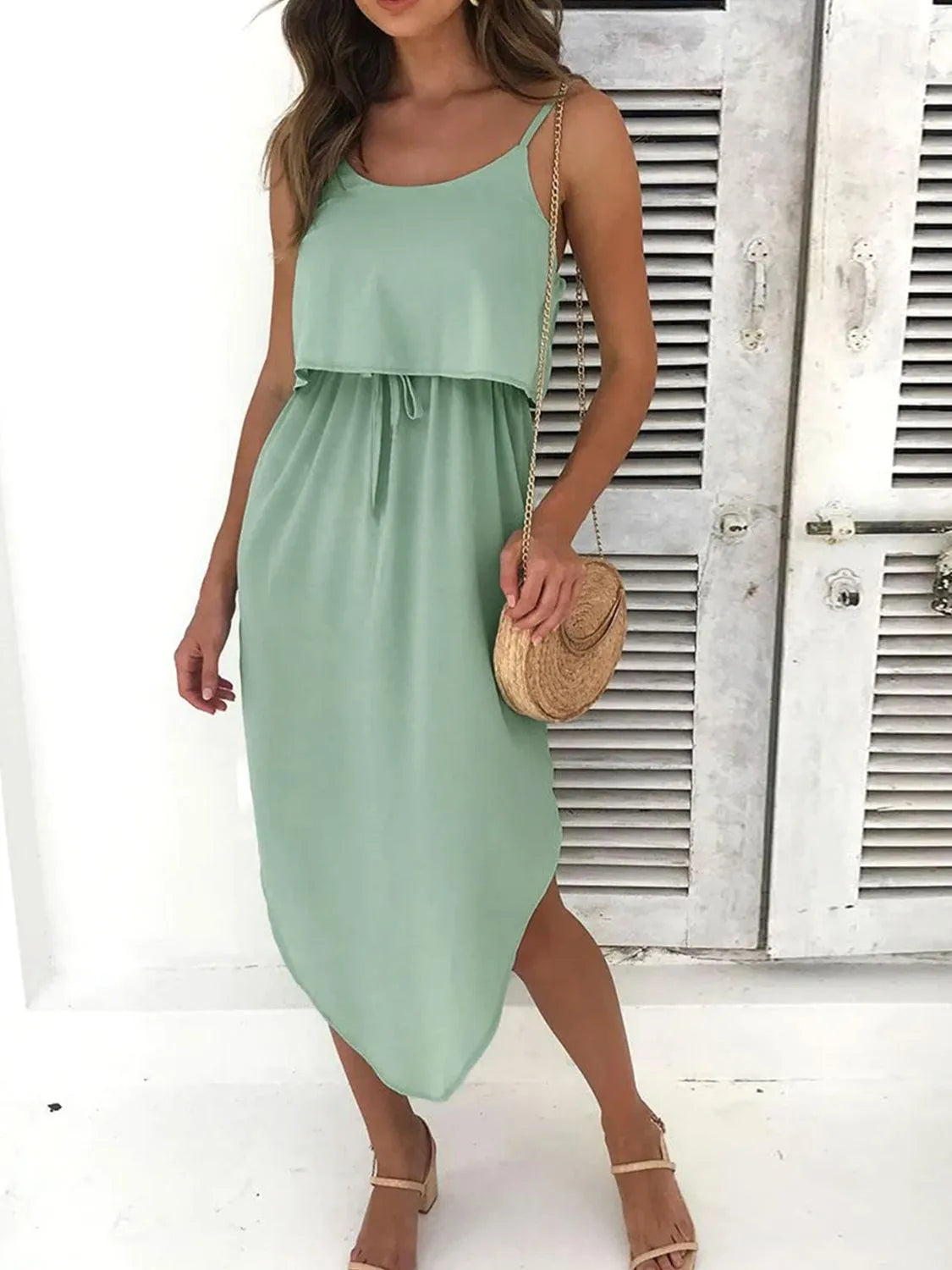 Tied Side Slit Midi Cami Dress 