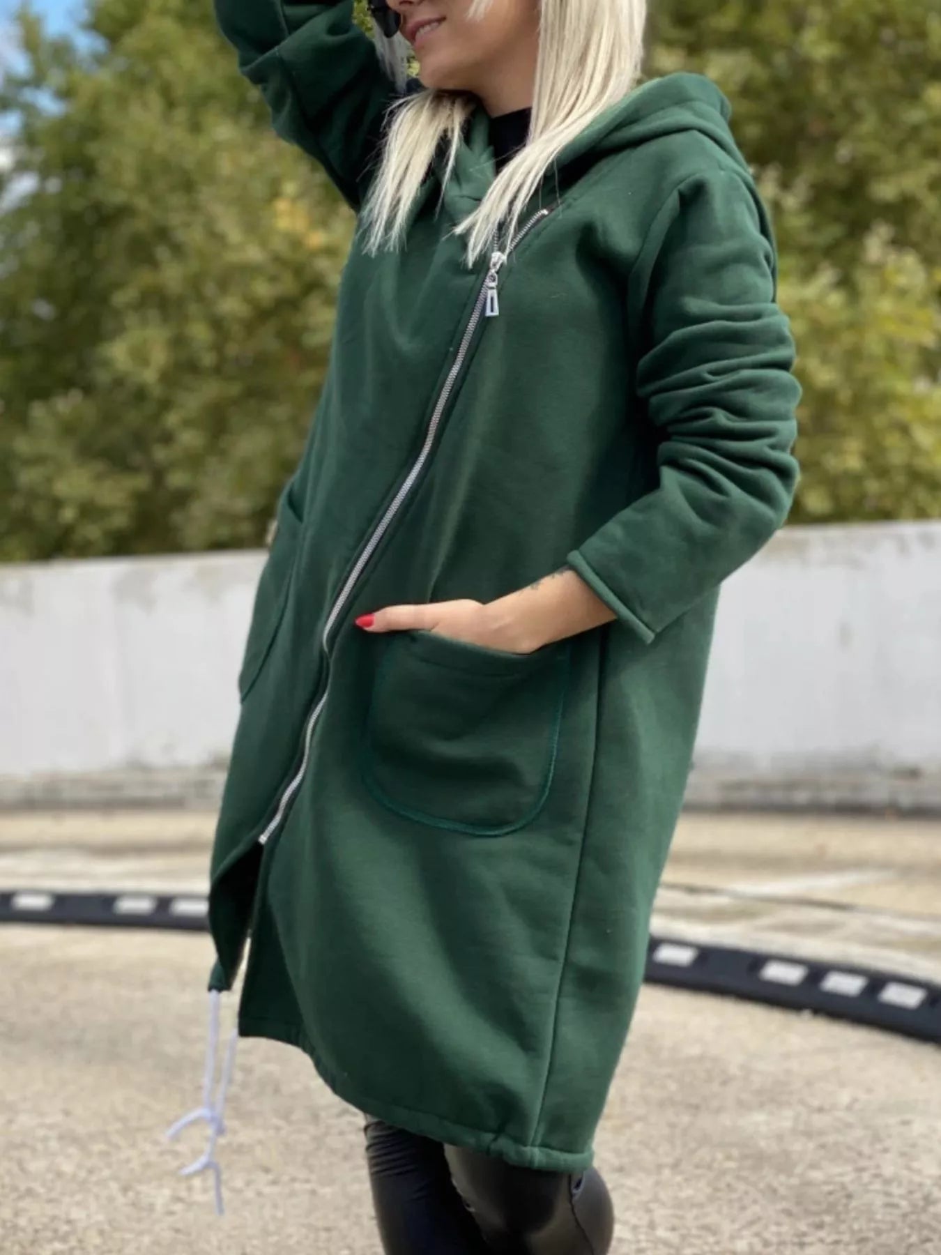 Full Size Asymmetrical Zip-Up Hooded Fleece Outerwear Plus Size 