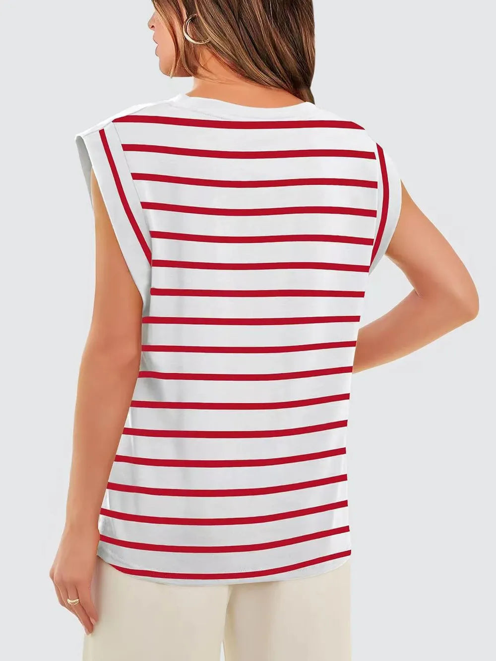 Striped Round Neck Cap Sleeve T-Shirt 