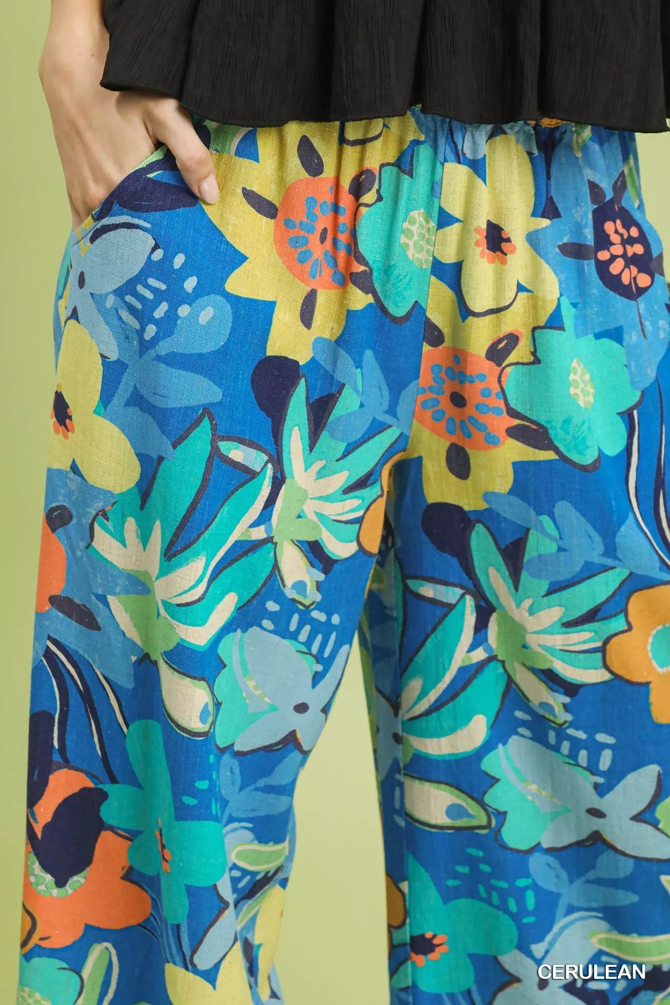 Umgee Floral Print Wide Leg Pants 