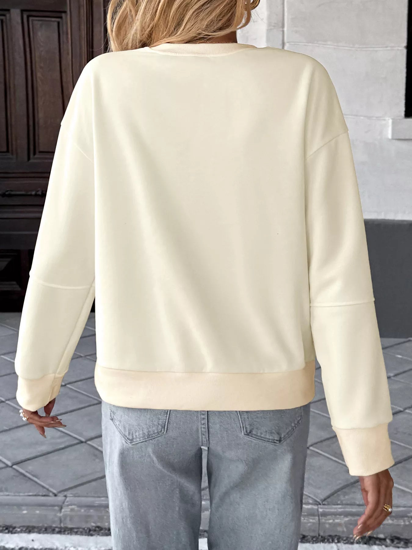 Bow Round Neck Dropped Shoulder Sweatshirt 