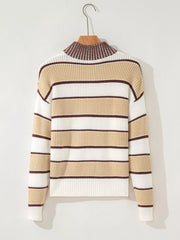 Stripe Half Zip Drop Shoulder Sweater 