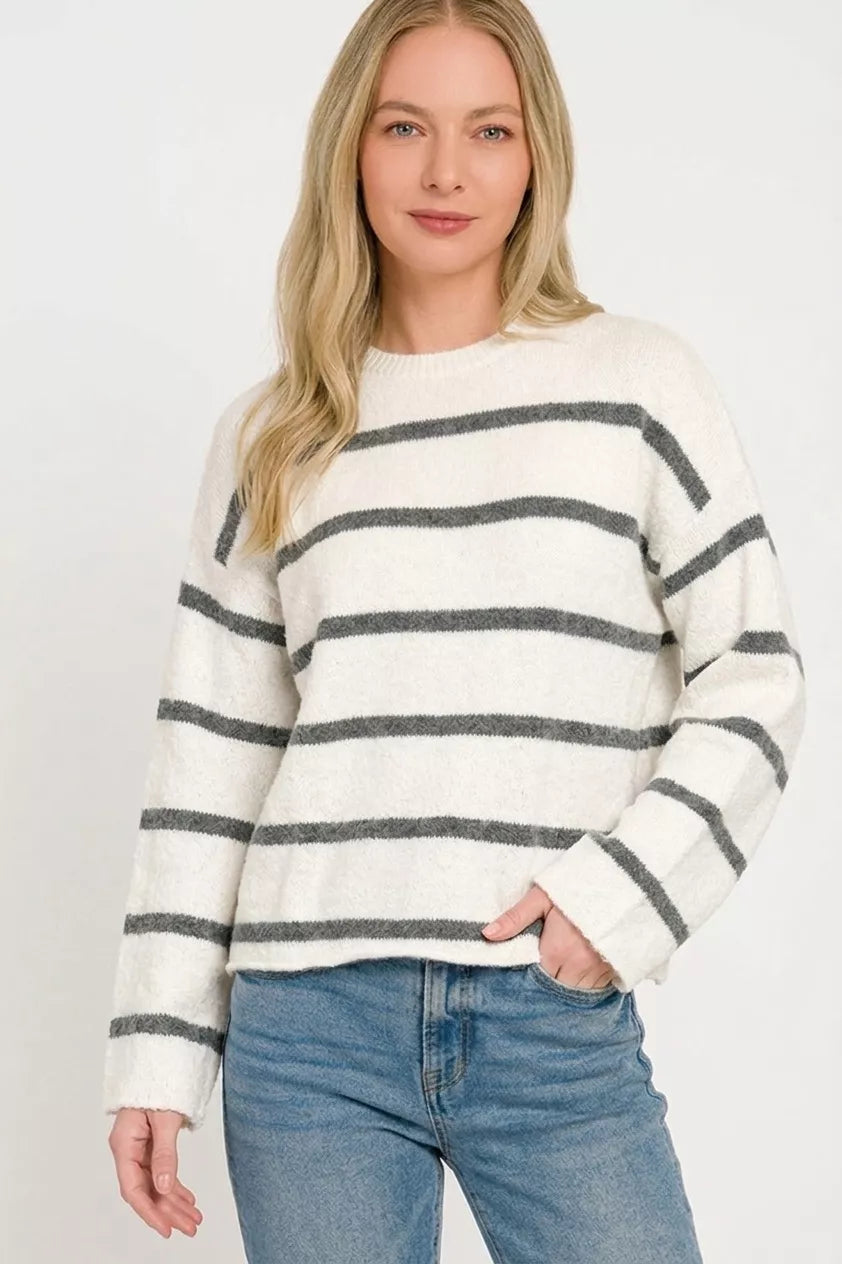 Zenana Wool Blend Striped Sweater 