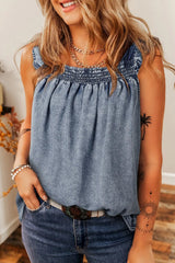 Ruffled Shirred Denim Top 