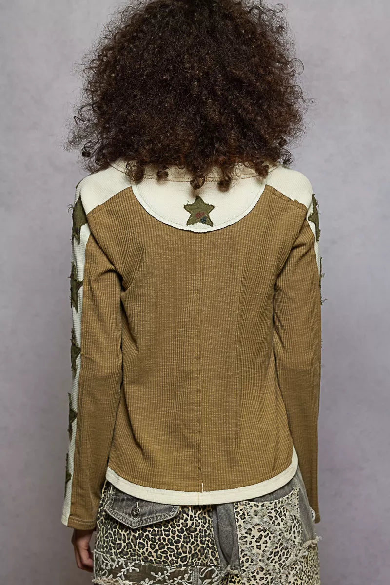 POL Round Neck Long Sleever T-Shirt with Star Patch 