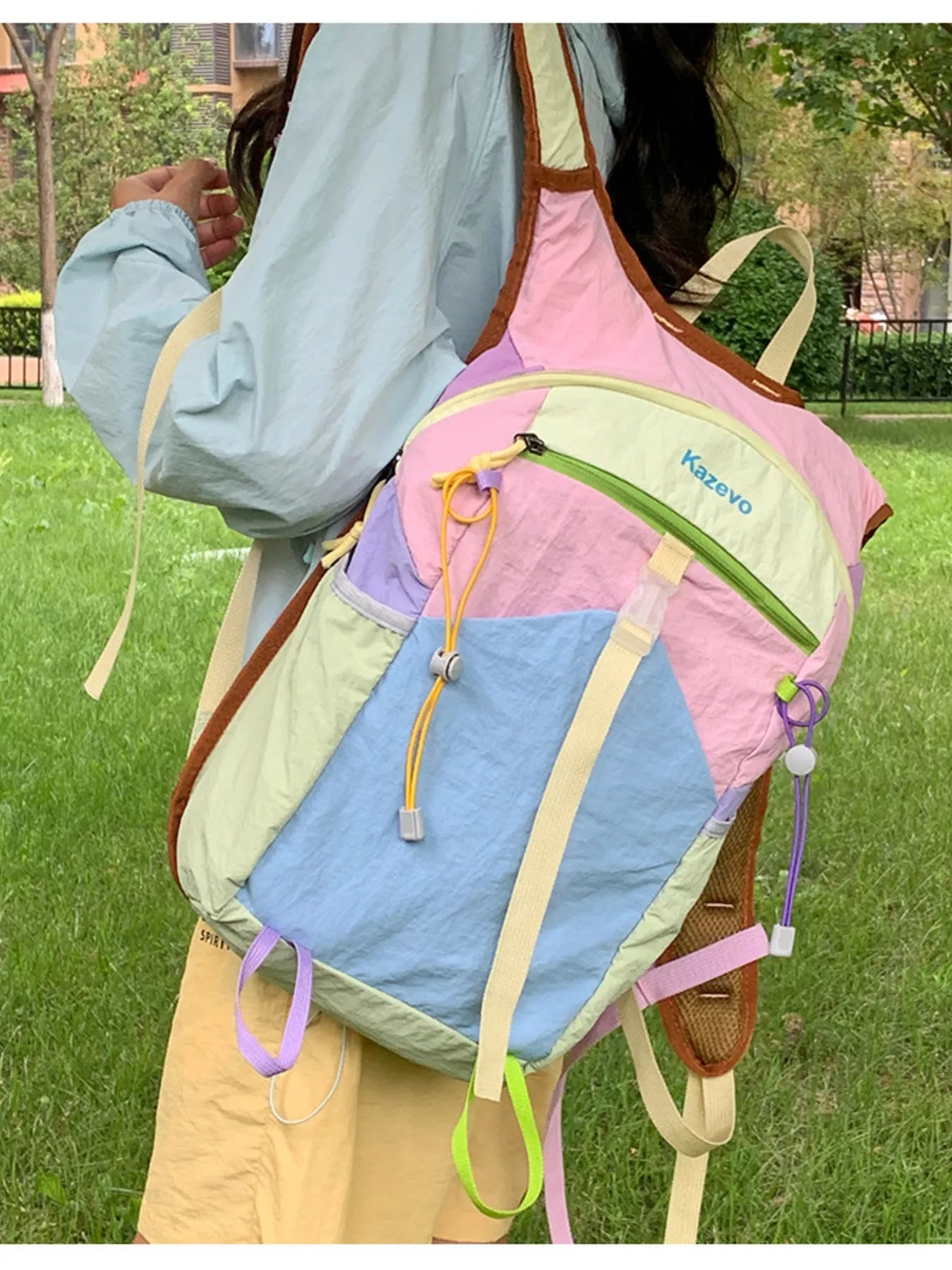 Lightweight Color Block Backpack Bag 