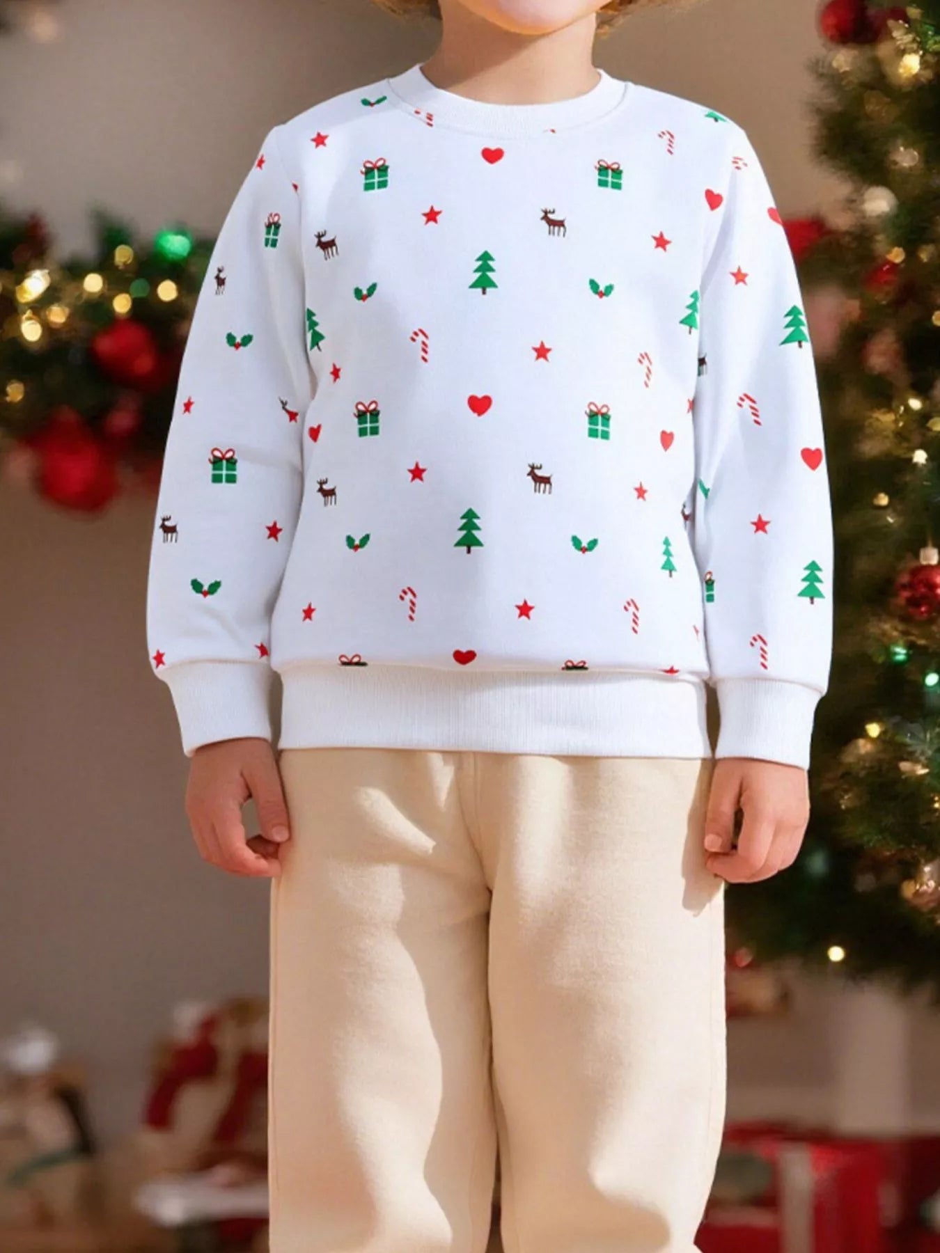 Children's Christmas Print Crew Neck Sweatshirt 